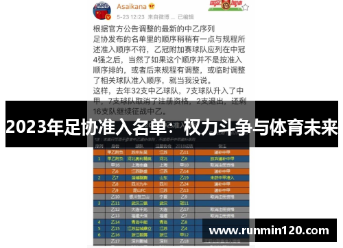 2023年足协准入名单：权力斗争与体育未来